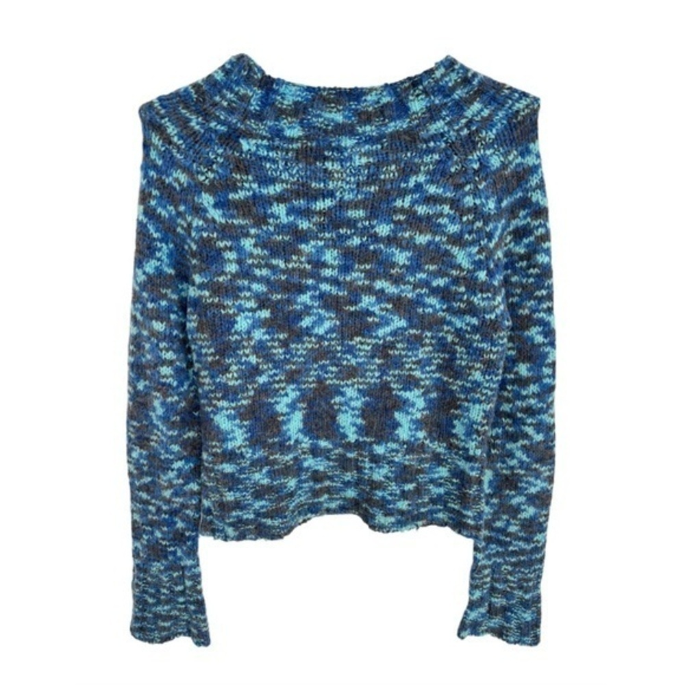 VINTAGE BULLDOG BLUE & GREY WOOL BLEND KNIT LONG SLEEVE SWEATER, SIZE M